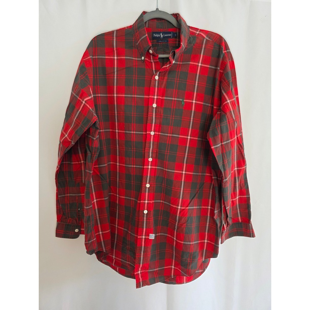 Ralph Lauren Men's Red Plaid Button Down Shirt Long‎ Sleeve Classic Fit Size 17